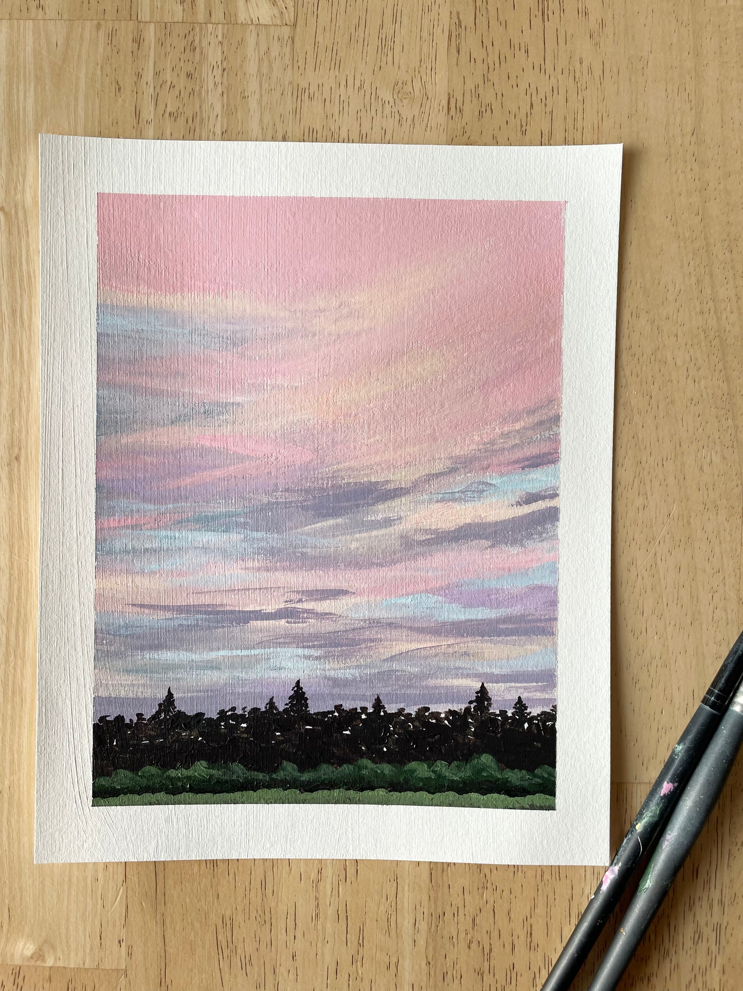 "Pink Sunset" acrylic painting