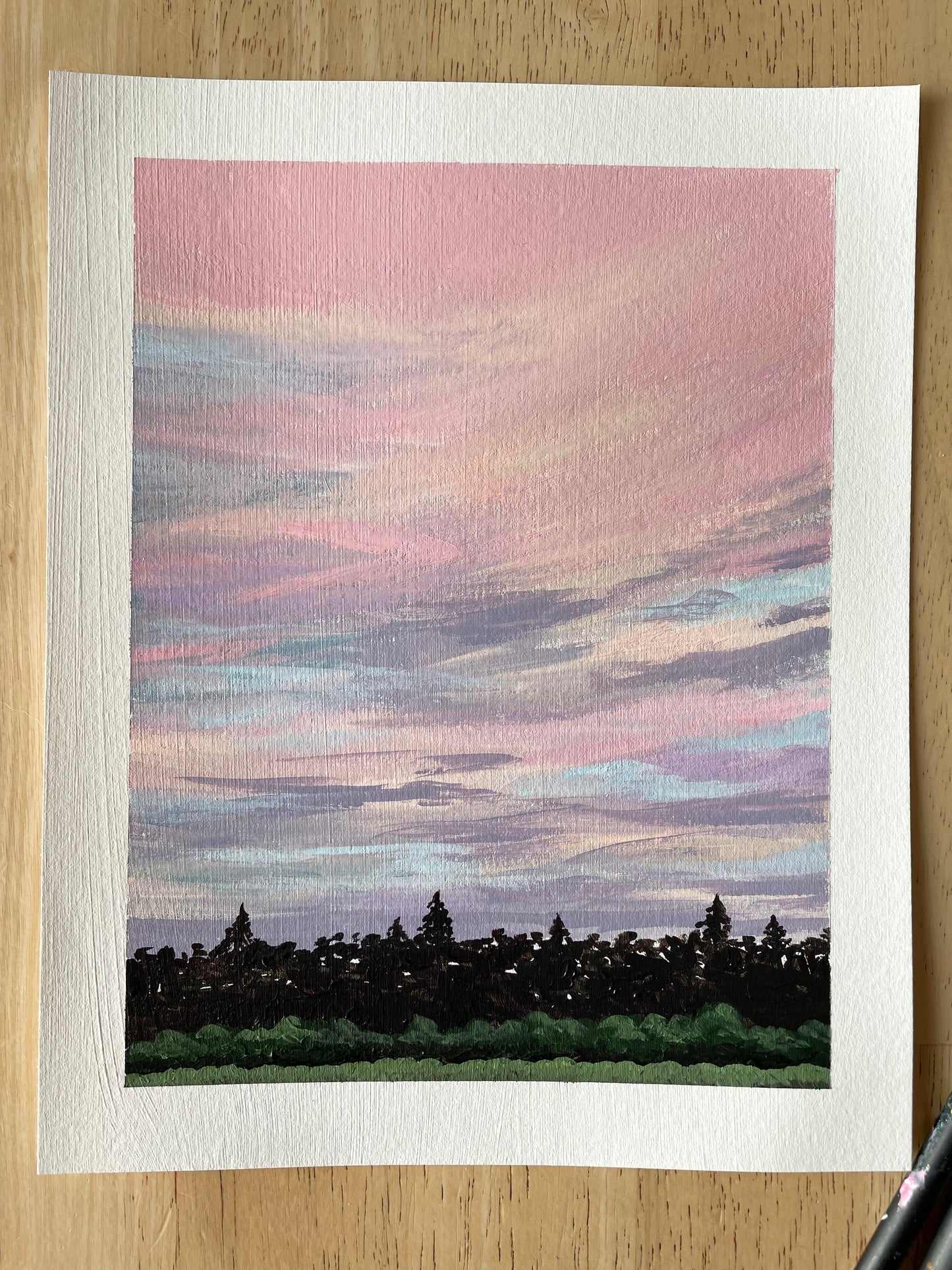"Pink Sunset" acrylic painting