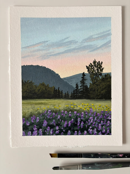 "Wildflowers at Twilight" acrylic landscape painting