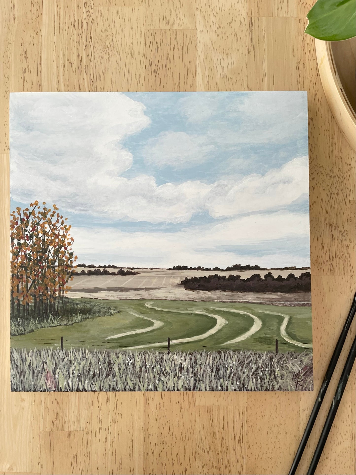 "Fields in Fall" acrylic painting on wood panel