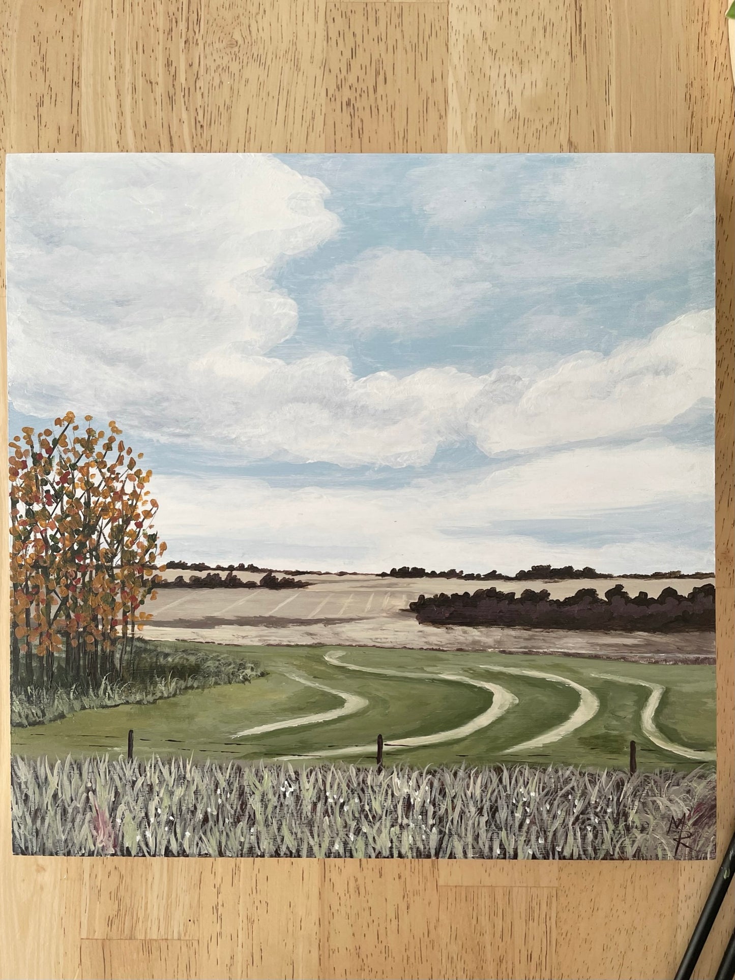"Fields in Fall" acrylic painting on wood panel